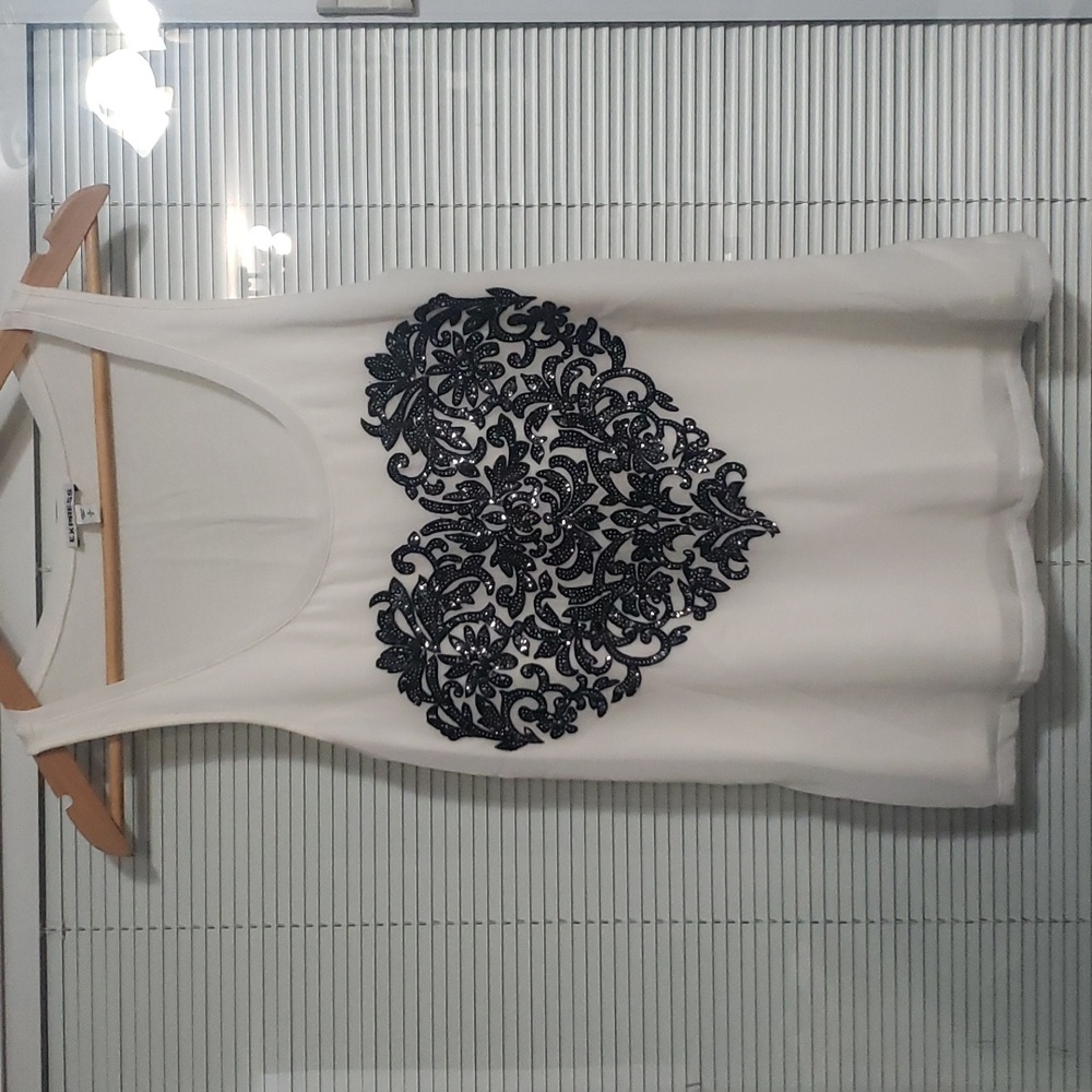 Express Cream/Black Sequin Sleeveless Blouse size S